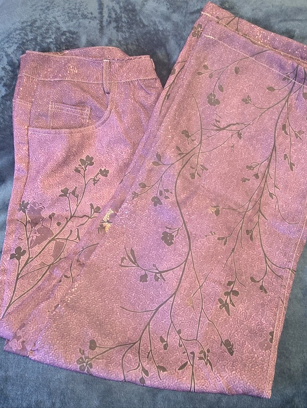 Purple Floral Print Wide Leg Pants